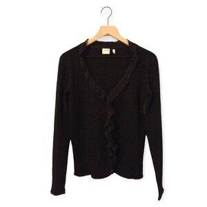 Armani Collezioni Black Metallic Ruffle Front Wool Sweater Size 10